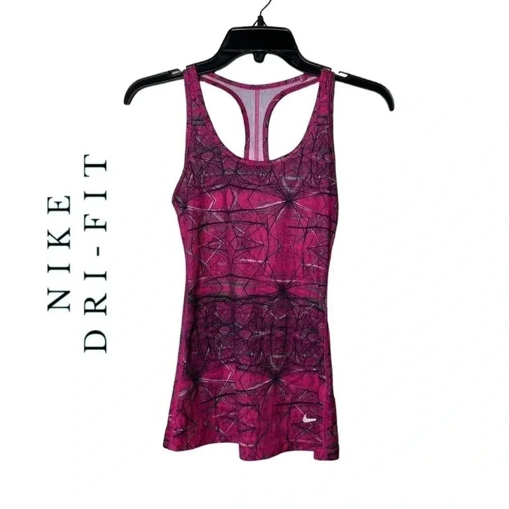 1648. NIKE DRI-FIT WORKOUT TANK TOP PINK/GRAY/BLACK IN COLOR; GEOMETRICAL SHAPES